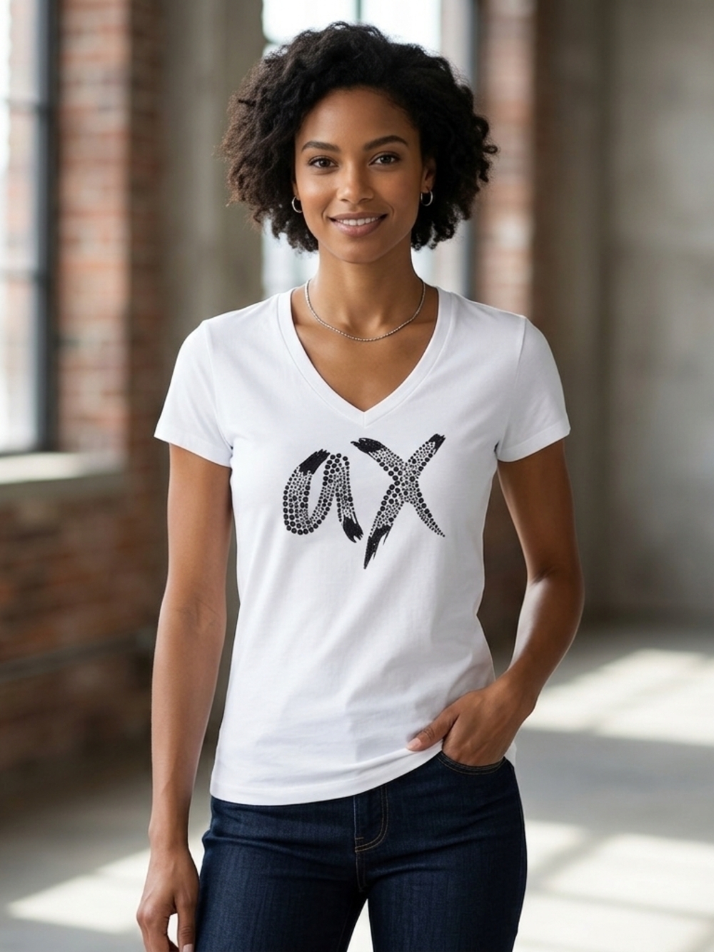 Women's White V-Neck Graphic Tee